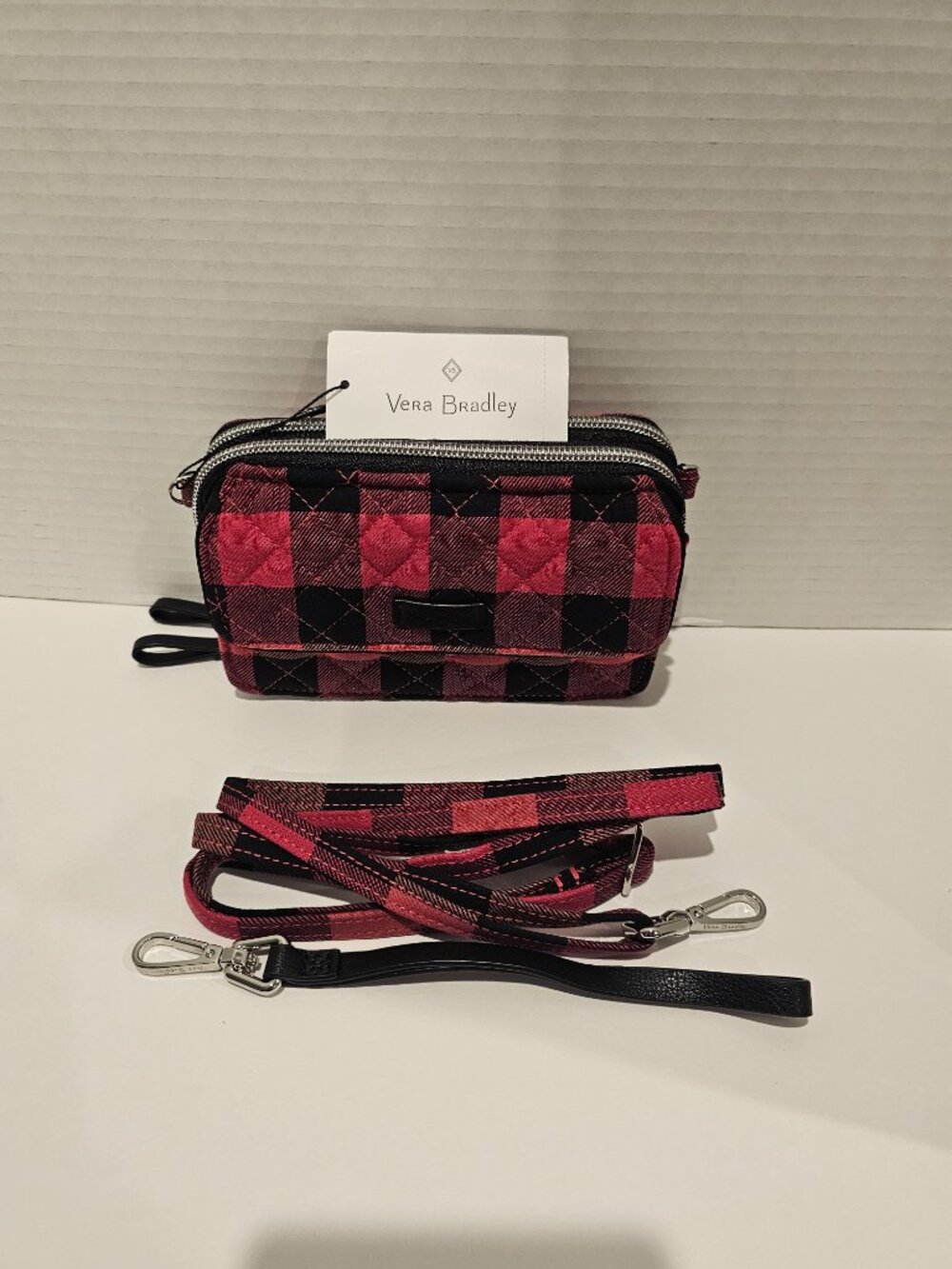 Vera Bradley RFID All in One Crossbody Garnet Buffalo Check Red Wristlet Wallet - Picture 3 of 9